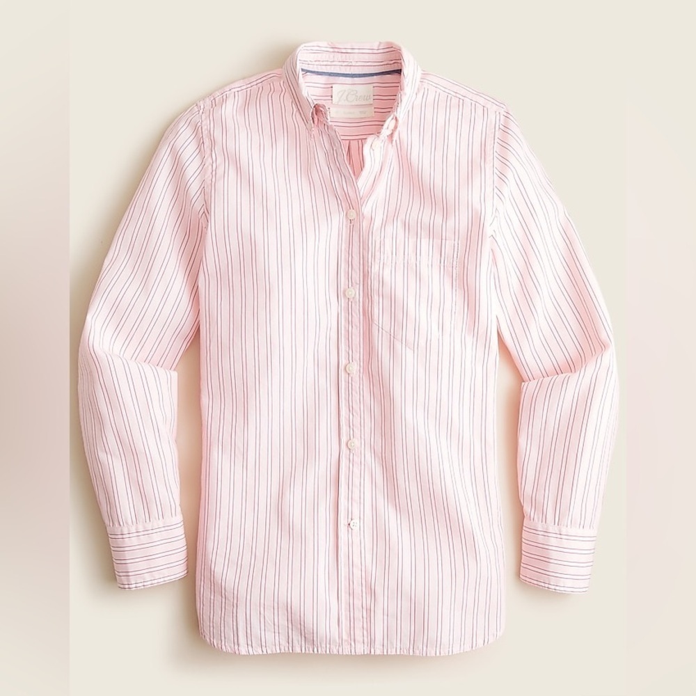 J. CREW Classic-fit washed cotton poplin popover in pink stripe size small 💕💐